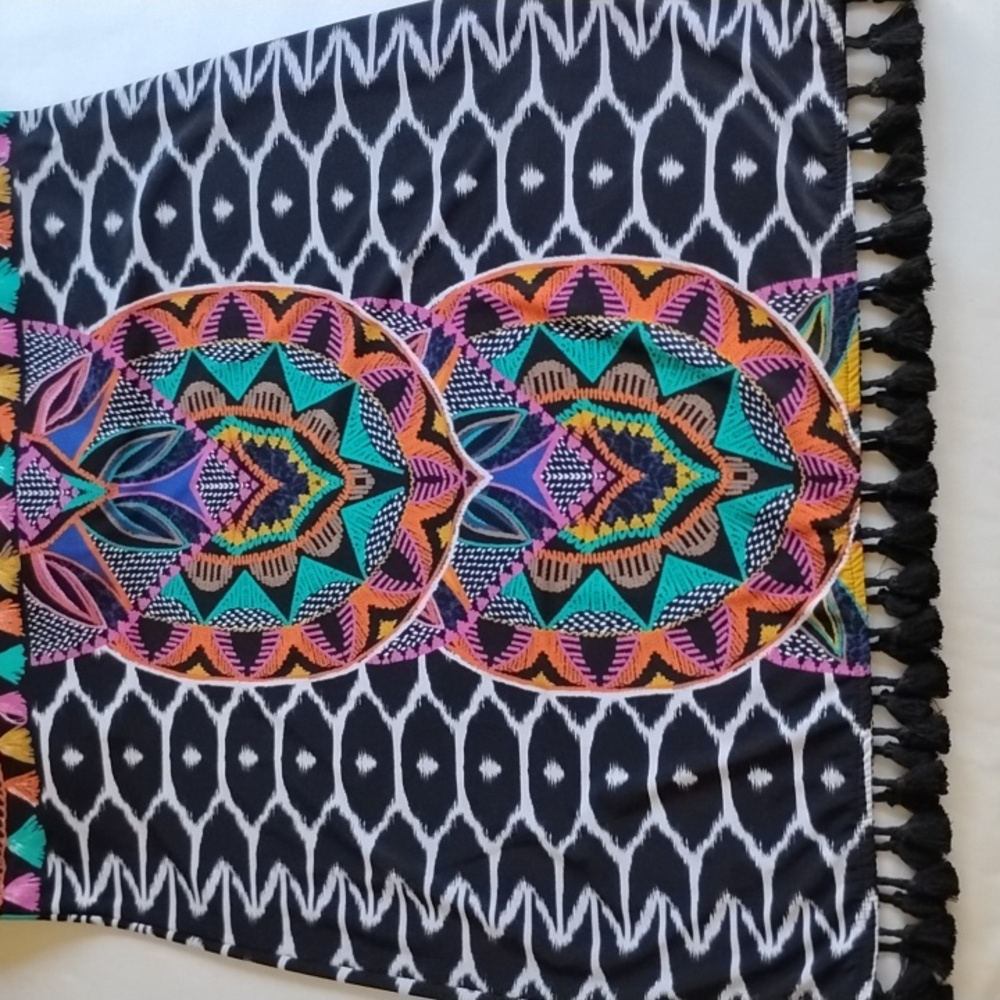 NWOT Trina Turk X Inc Halter Tassel Mini Dress M Tribal Print Tropical Geo - Picture 7 of 13